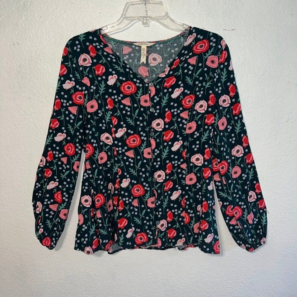 Matilda Jane Yesteryear Floral Top Women's Button Front Medium Green